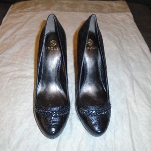 Isola Black Croco Leather Heels     Coral Style